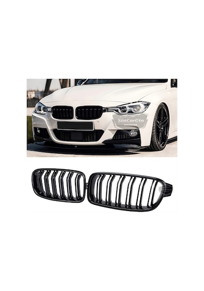 Bmw 3 Serisi F30 2012-2018 Uyumlu Ön Panjur Böbrek M3 Görünüm Izgara Çift Çizgi İthal Piano Black 1.sınıf Sağ Sol Takım
