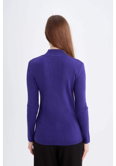DeFacto Regular Fit Yarım Balıkçı Yaka Basic Düz Triko Kazak D9386AX24WNPR284 Mor