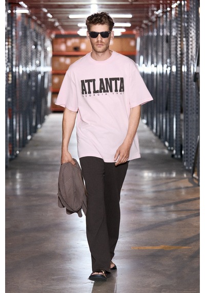 Grimelange Grımelange Atlanta Erkek %100 Pamuklu Kısa Kollu Baskı Detaylı Koyu Pembe T-shirt