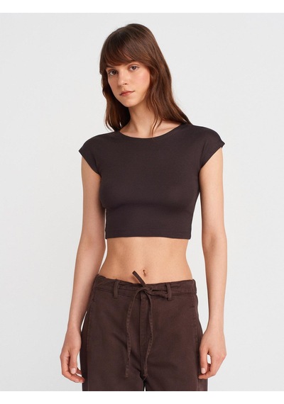 Dilvin 30528 Pamuk Ve Modal Karışımlı Crop Top-koyu Kahve-12171 Koyu Kahve