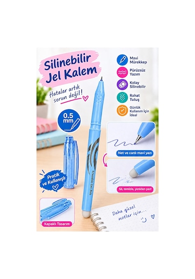 Mavi Silinebilir Tükenmez Kalem 1 Adet Pastel Renkli Mavi Silinebilir Jel Pilot Kumaş Kalem Mürekkepli Kolay Silinebilir