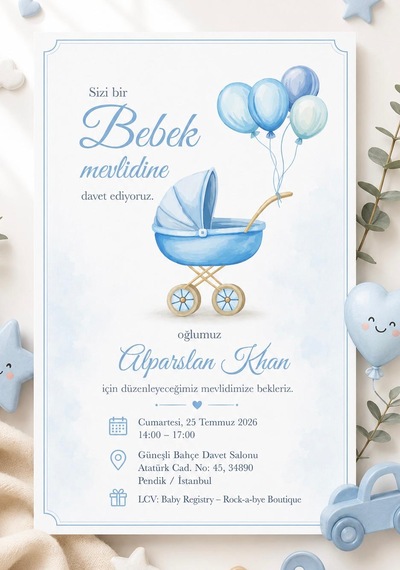 1000 Adet Ekonomik Baby Shower Davetiyesi Ve Zarf 012
