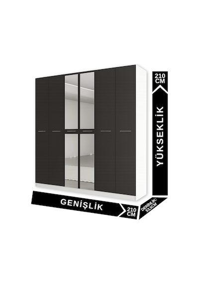 Aeka Ae-2191 Hisar Aynalı 6 Kapaklı Çok Bölmeli Askılı Ve Raflı Geniş Hacimli Gardırop 210x210 Cm Beyaz - Antrasit Aeka Ae-2191 Hisar Aynalı 6 Kapaklı Çok Bölmeli Askılı Ve Raflı Geniş Hacimli Gardırop 210x210 Cm Beyaz - Antrasit