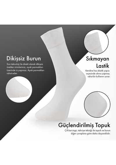 Saf Bambu Erkek Soket Uzun Düz Kırık Beyaz Çorap Dikişsiz Premium Kutulu 6'lı L5952aznb Softaura