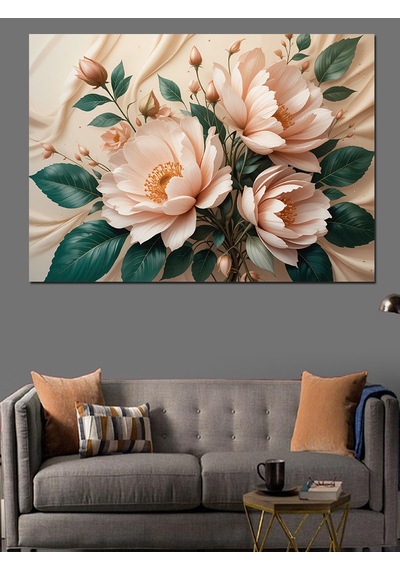 Pastel Beyaz Çiçekler Dekoratif Kanvas - Mdf Ahşap Tablo