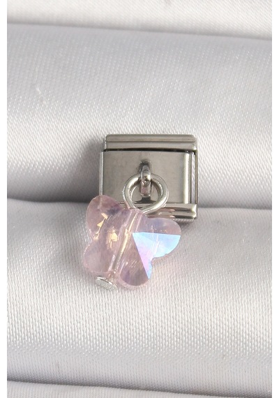 316l Çelik Gümüş Renk Pembe Zirkon Taşlı Kelebek Model Nomination Charm Pembe
