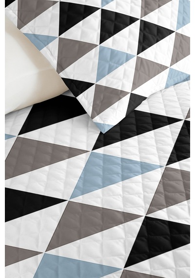 Mavi Geometrik Genç Odası Tek Kişilik Pike Takımı - Gri Modern 160x220 Cm Kapitone Yatak Örtüsü Mumlu Gölge Masalı