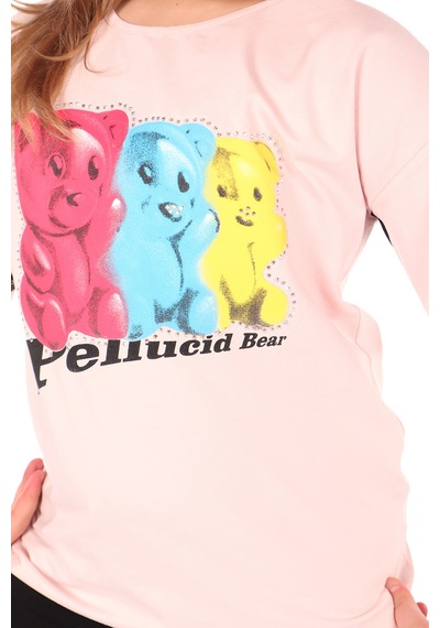 Toontoy Kids Toontoy Kız Çocuk Penucid Bear Baskılı Tişört Pudra