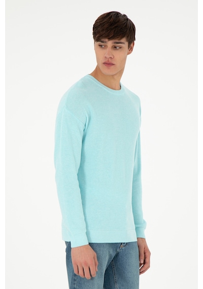 U.S. Polo Assn. Erkek Regular Fit Bisiklet Yaka Açık Mavi Melanj Basic Kazak 50298267-VR112