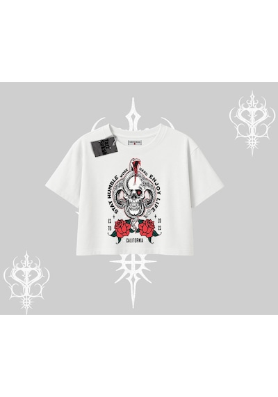Tarzsokak Oversize Crop Tshirt Stay Humble Work Hard Enjoy Life Beyaz