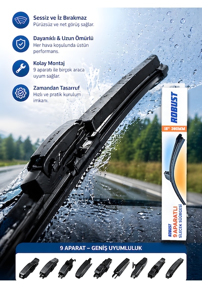 38 Cm 15 380mm Universal Oto Sileceği 9 Aparatlı Sessiz Çalışma İz Bırakmaz Premium Kalite