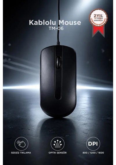 Özel Üretim Hızlı Öğrenci Sessiz Mouse Optik Kablolu Fare Tm06 Siyah