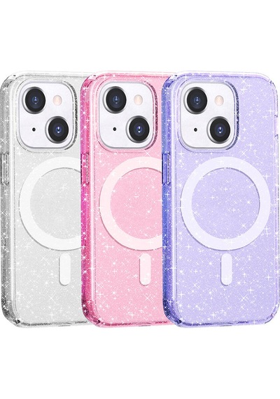 Apple Uyumlu iPhone 13 Kılıf M-safe Şarj Özellikli Parlayan Simli Saydam Renkli Zore Allstar Kapak Mor