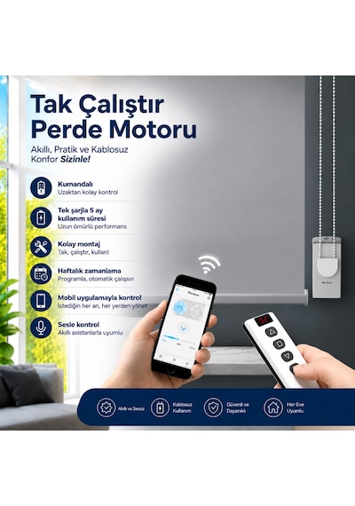 Rovline Şarjlı Kumandalı Akıllı Perde Motoru Gri