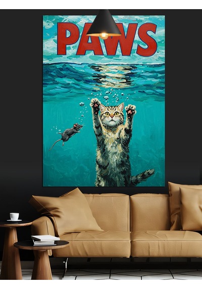 "paws" Patiler Yazılı Komik Kedi Dekoratif Kanvas - Mdf Ahşap Tablo