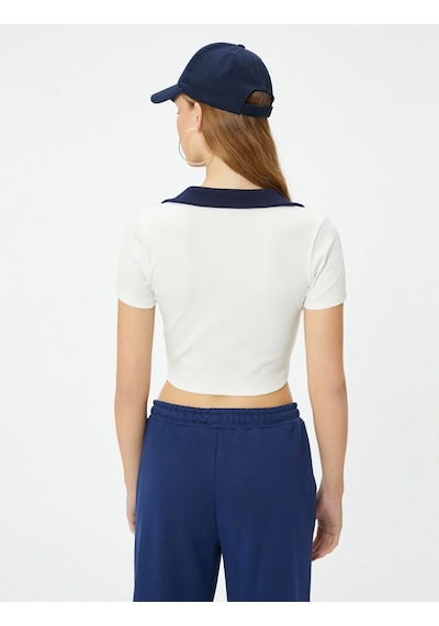 Koton Polo Yaka Crop Tişört Renk Kontrastlı Kısa Kollu Slim Fit Ekru 4sal10812ık Ekru Koton Polo Yaka Crop Tişört Renk Kontrastlı Kısa Kollu Slim Fit Ekru 4sal10812ık Ekru
