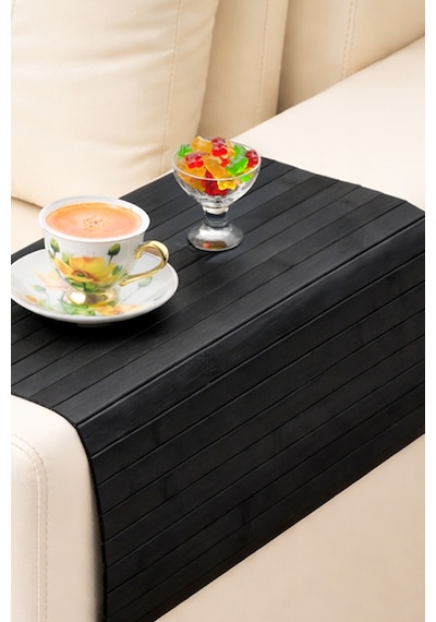 Porsima Lm-2005 Bambu Koltuk Matı Ahşap Kanepe Koltuk Kenarı Sehpa Yan Sehpa Katlanabilir Koltuk Kenarı Tepsisi 37x68cm Siyah