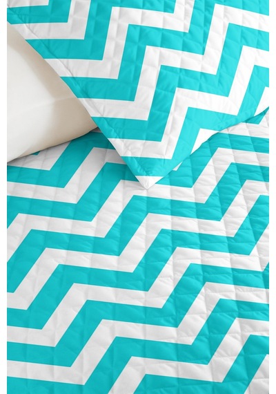 Turkuaz Zigzag Geometrik Genç Odası Tek Kişilik Pike Takımı-modern 160x220 Cm Kapitone Yatak Örtüsü Ayazlı Bahçe Kokusu