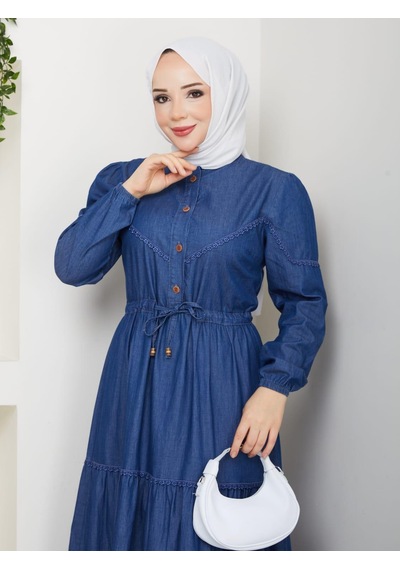Hb Harma Time Butik Kadın Dantel Detaylı Düğmeli Ve Bağcıklı Koyu Kot Mavi Elbise Hb Harma Time Butik Kadın Dantel Detaylı Düğmeli Ve Bağcıklı Koyu Kot Mavi Elbise