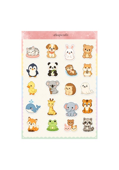Kawai Temalı 7 Sayfa Sticker Seti Sevimli Hayvanlar Sticker 0