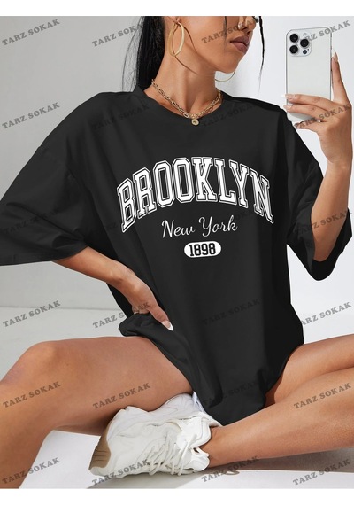 Startmore 1898 New York Baskılı Oversize Kalıp Unisex T-shirt Siyah
