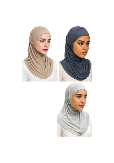 Aldaıyr 3adet Hijab 2 Parça Likra Kumaş Bej Antrasit Gri