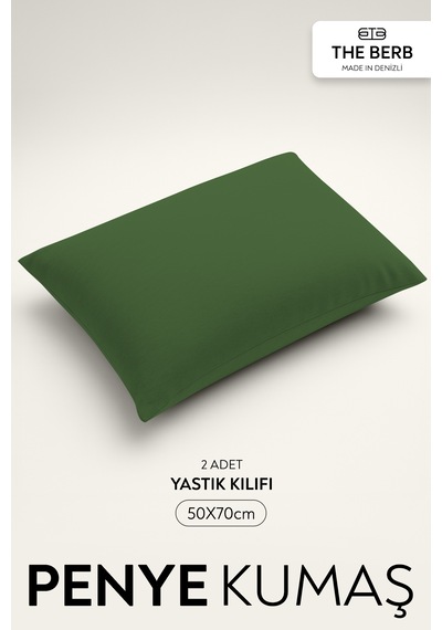 The Berb 2'li Penye Yastık Kılıfı Seti %100 Pamuk 50 X 70 Fermuarlı Haki Yeşil