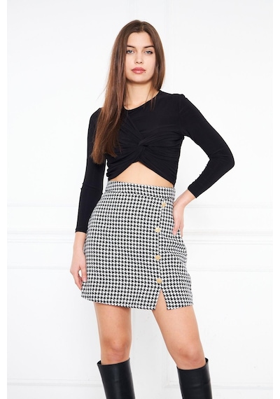 Darlin Moda Siyah Düğme Detaylı Tweed Mini Etek DM 2002 Siyah