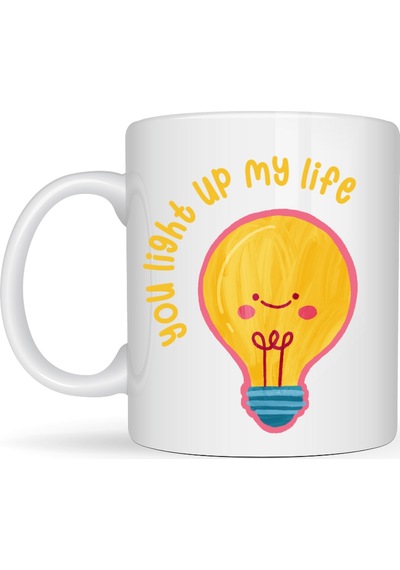 You Light Up My Life Tasarımlı Porselen Kupa Model 15 - Sevimli Ampul Desenli Hediyelik Kahve Kupası Diğer
