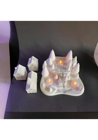 Karlı Kış Köyü Işıklı Yılbaşı Dekorasyonu 3d Baskı