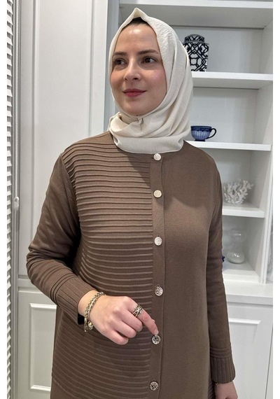 Rabia Şamlı Manolya Sütlü Kahve Triko Hırka Çok Renkli