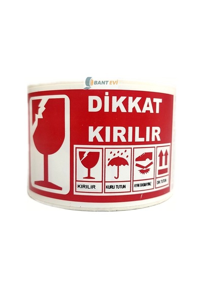 Dikkat Kırılır Etiket 10Cm X 5Cm 250 Adet Uyarı Kırılabilir