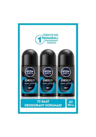 Nivea Deep Aktif Karbon Beat 72 Saat Erkek Roll-On Deodorant 3 x 50 ML