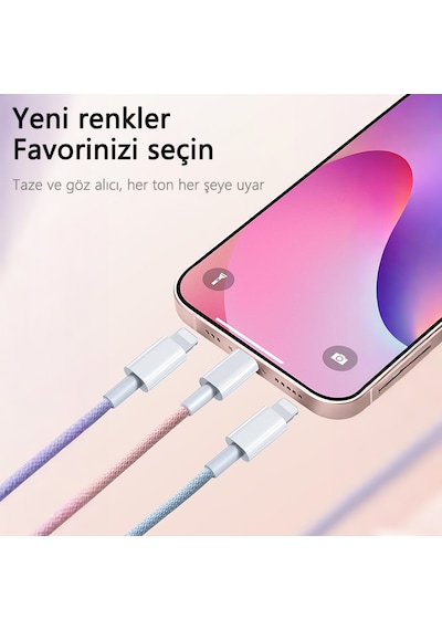20w Type c Lightning Hızlı Şarj Kablosu Kalın Dokuma Apple iPhone 13 12 11 x Uyumlu Akıllı Çipli 1m Mavi Tip