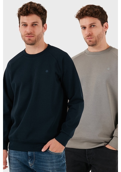 Buratti Streç Pamuklu Relaxed Fit Bisiklet Yaka 2'Li Paket Erkek Sweat 5901210S2 Açık Haki-Lacivert