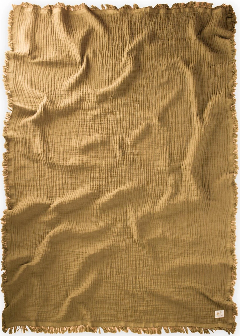 Dört Kat K. Püsküllü Battaniye 80x120 Cm Hardal Sarı Hardal