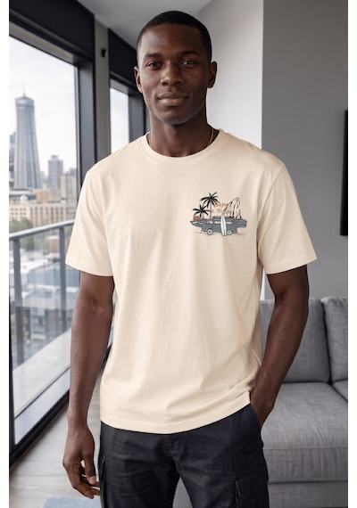 Genius Store Erkek Tişört Pamuklu Kumaş Sırt Baskılı Tişört Sokak Modası Rahat Kalıp T-shirt Vosvos-bej