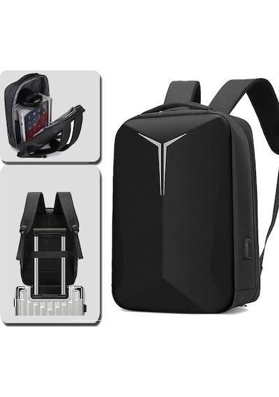 Laptop Sırt Çantası Usb Şarj Girişli İş Seyahat Su Geçirmez Notebook Apple Uyumlu iPad Ve Evrak Taşıma Çantası Siyah Siyah