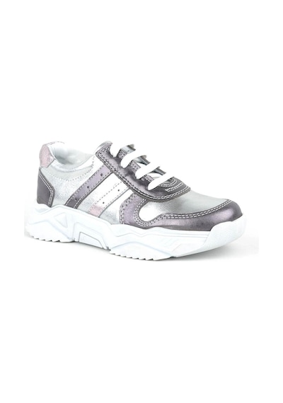 Hakiki Deri Platin Pembe Kalın Taban Kız Çocuk Sneakers Ayakkabı Platin