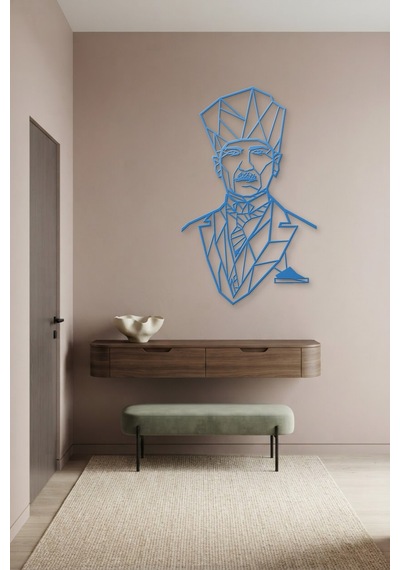 Atatürk Çizgi Metal Duvar Tablosu - Duvar Sanatı - Duvar Dekoru - Mavi