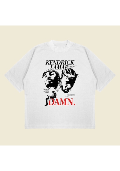 Tarzsokak Kendrick Lamar Baskılı Oversize Unisex Pamuklu Nefes Alan Kalın Kumaşlı Beyaz