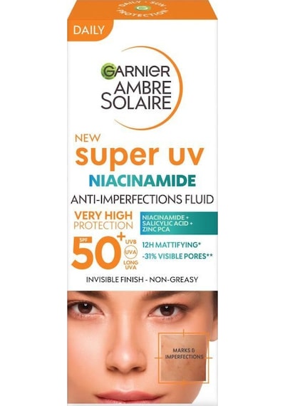 Garnier Ambre Solaire Super Uv Niasinamid Cilt Kusurları Karşıtı Günlük Güneş Koruyucu Fluid Krem SPF50+ 40 ML