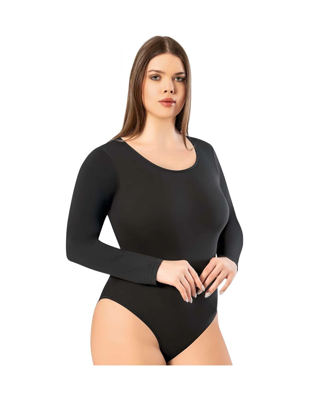 Tezzgelsin Kadın Pamuklu Bisiklet Yaka Uzun Kol Çıtçıtlı Body Siyah