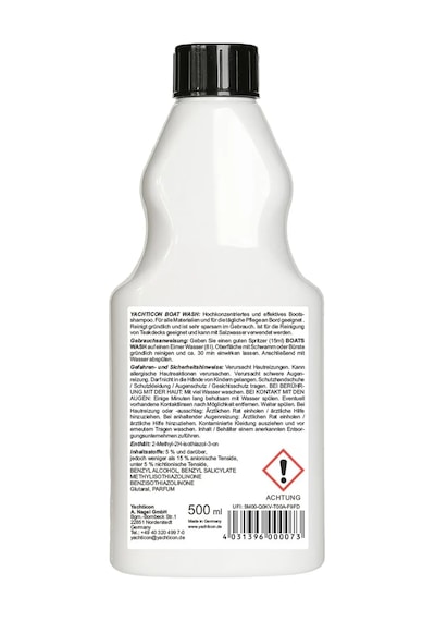 Yachticon - Konsantre Tekne Yıkama Deterjanı 500 Ml : Tüm Yüzeyler İçin Su Kaydırıcı İnci Efektli Ve Çevre Dostu Günlük Bakım