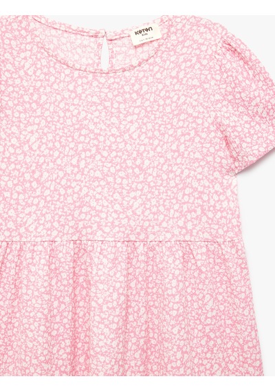 Koton Bisiklet Yaka Kısa Kollu Kat Detaylı Desenli Elbise Pembe Desenli 6skg80089ak
