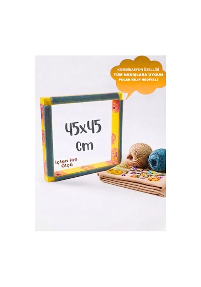 Sarı Çiçekli 45x45 Cm Sihirli Punch Panç Kasnak Kılıf Hediyeli Telli/iğneli Ahşap Nakış Kasnak