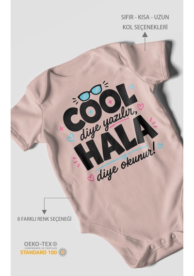 Morivokids Cool Diye Yazılır Hala Diye Okunur Kısa Kollu Bebek Body %100 Pamuk Zbn152-kk Pastel Pembe