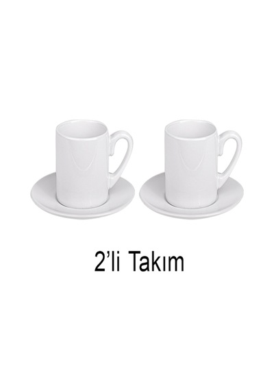 Beyaz Porselen Türk Kahvesi Fincanı - 2'li Set Beyaz Beyaz