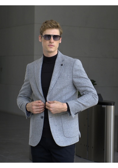 Erkek Yün Ceket Kırçıllı Slim Fit Mono Yaka Torba Cepli Çift Yırtmaçlı Ceket Ncs Jeans 4009-Gri Erkek Yün Ceket Kırçıllı Slim Fit Mono Yaka Torba Cepli Çift Yırtmaçlı Ceket Ncs Jeans 4009-Gri