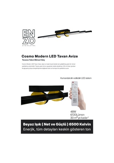 Cosmo Gold Led Tavan Avize Kumandalı Dim Edilebilir Aşağı Işık Beyaz Işık